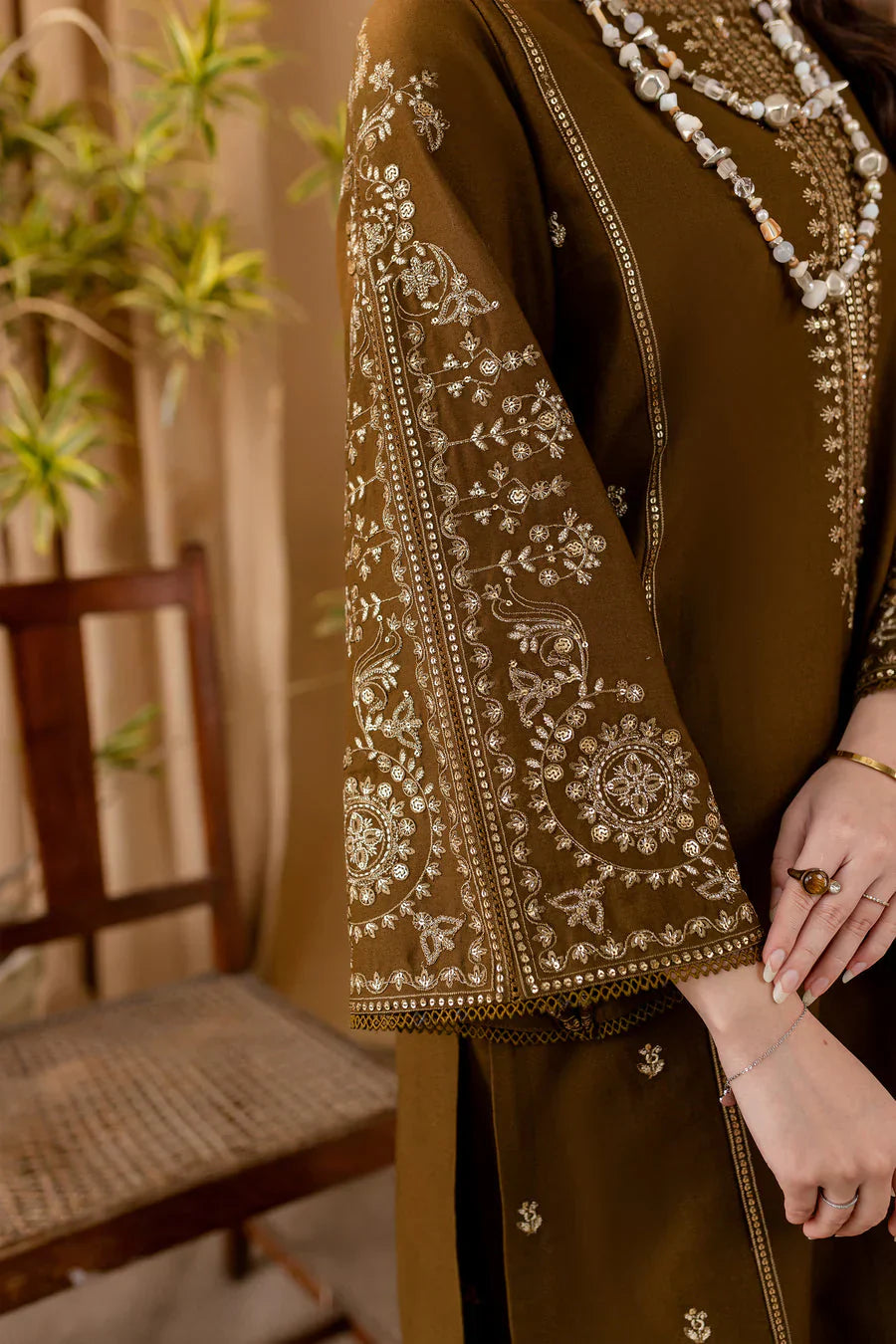 Green 2Pc - Embroidered Dress