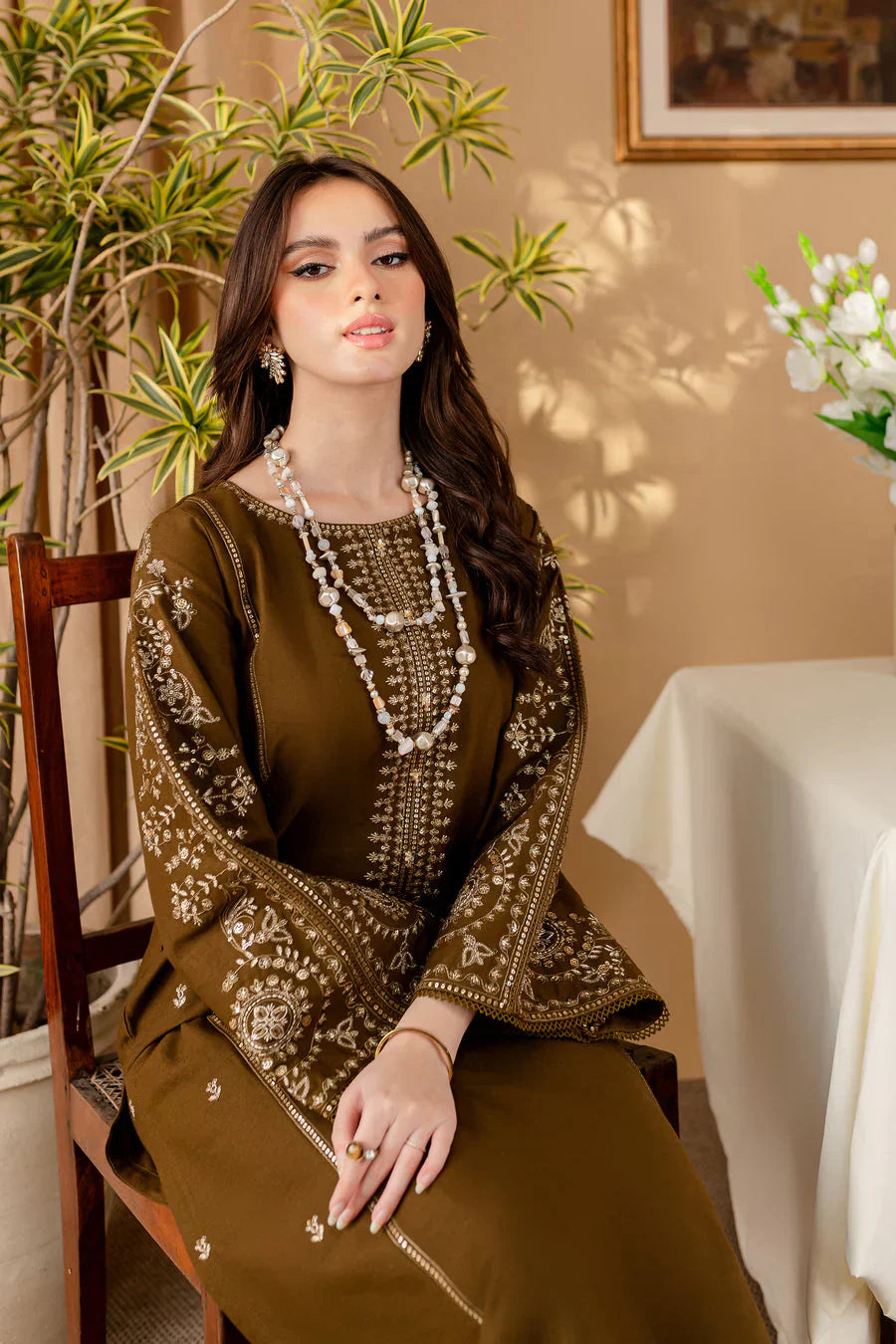 Green 2Pc - Embroidered Dress