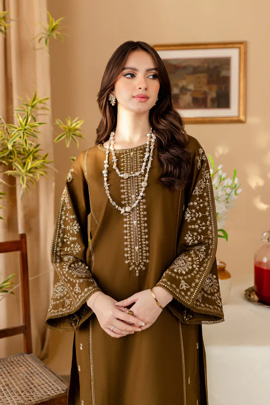 Green 2Pc - Embroidered Dress