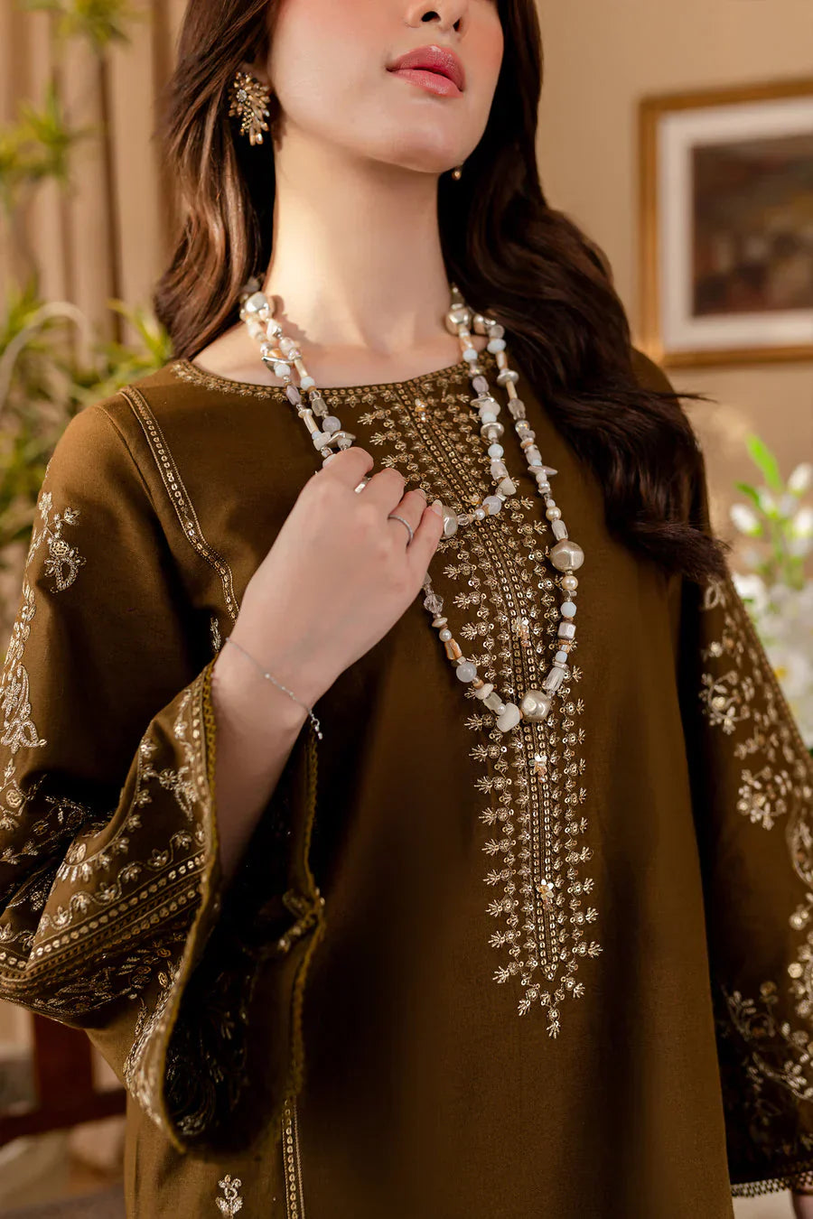 Green 2Pc - Embroidered Dress